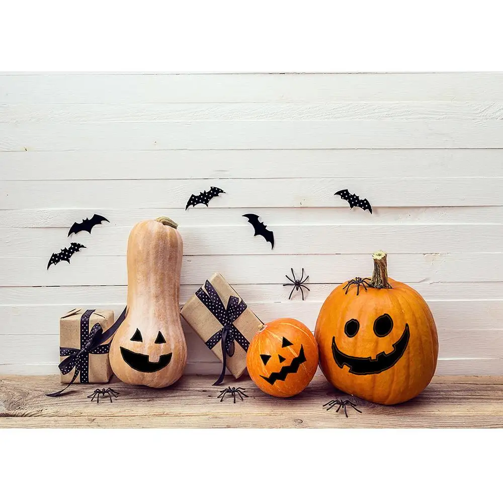 Виниловый фон для фотосъемки с изображением Хэллоуина тыквы летучей мыши белых