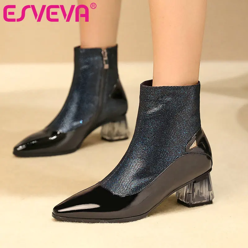 ESVEVA/2020 г. Элегантная Женская обувь в западном стиле зимние ботильоны синие