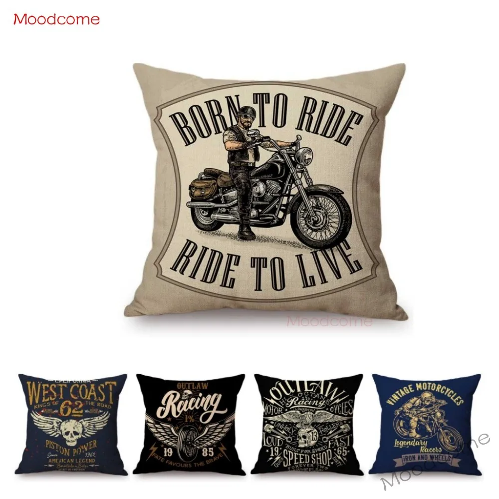 Винтажный постер для езды на мотоцикле и в клубе 18 дюймов чехол подушки Born to Ride Live