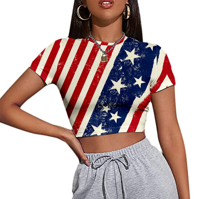 Женская футболка с принтом в виде американской звезды 4 июля летняя полоску