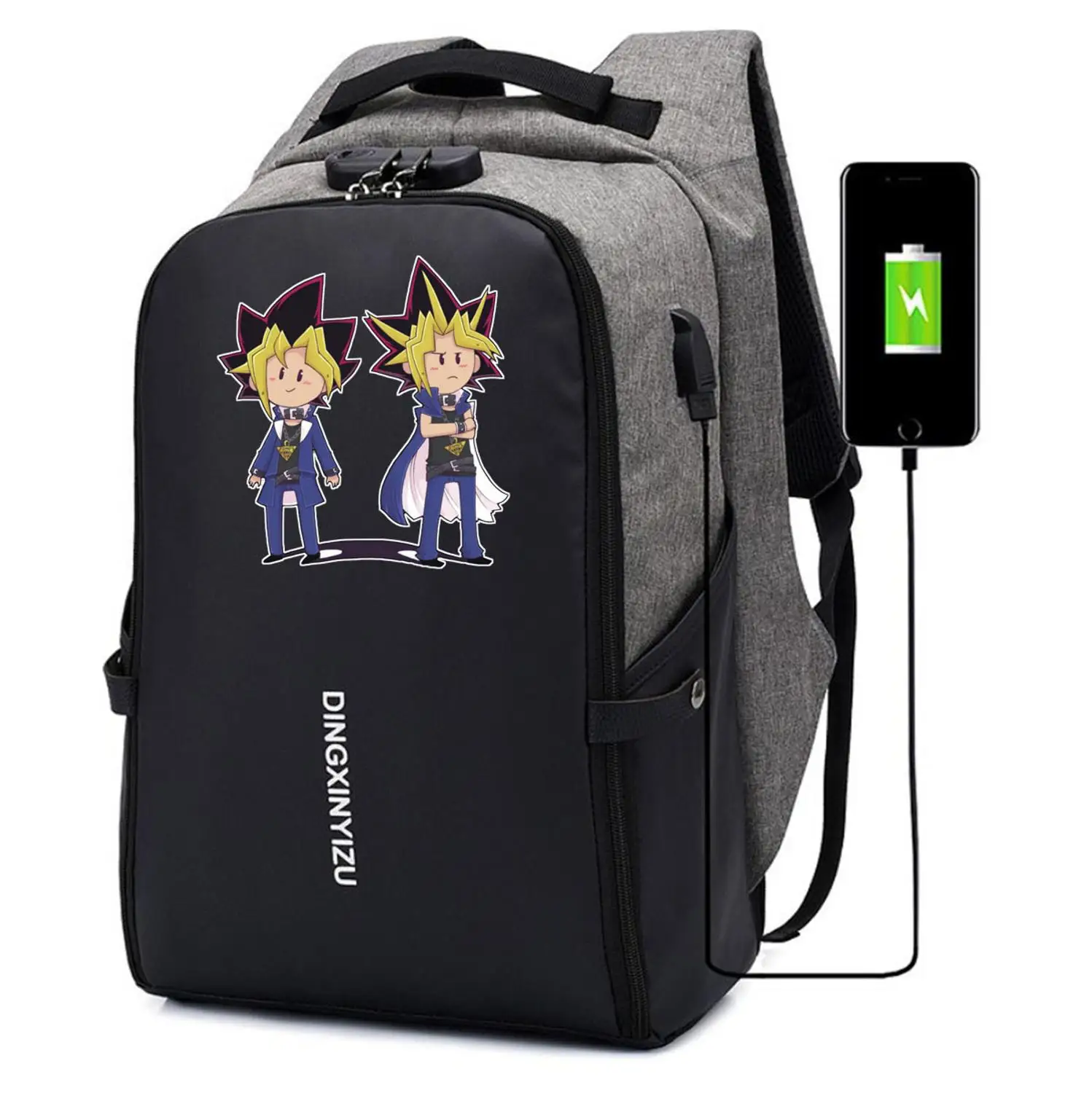 

Japan anime YU-GI-OH! backpack men Canvas Laptop Anti-theft USB Charging Rucksack Travel Bagpack student book bag School Bags