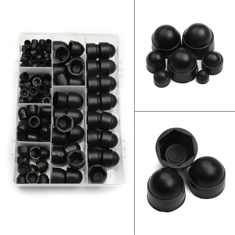 

145PCS Assorted Black Hex Socket Bolt Screw Nut Hexagon Head Cover Cap Nylon Protector NG M4 M5 M6 M8 M10 M12