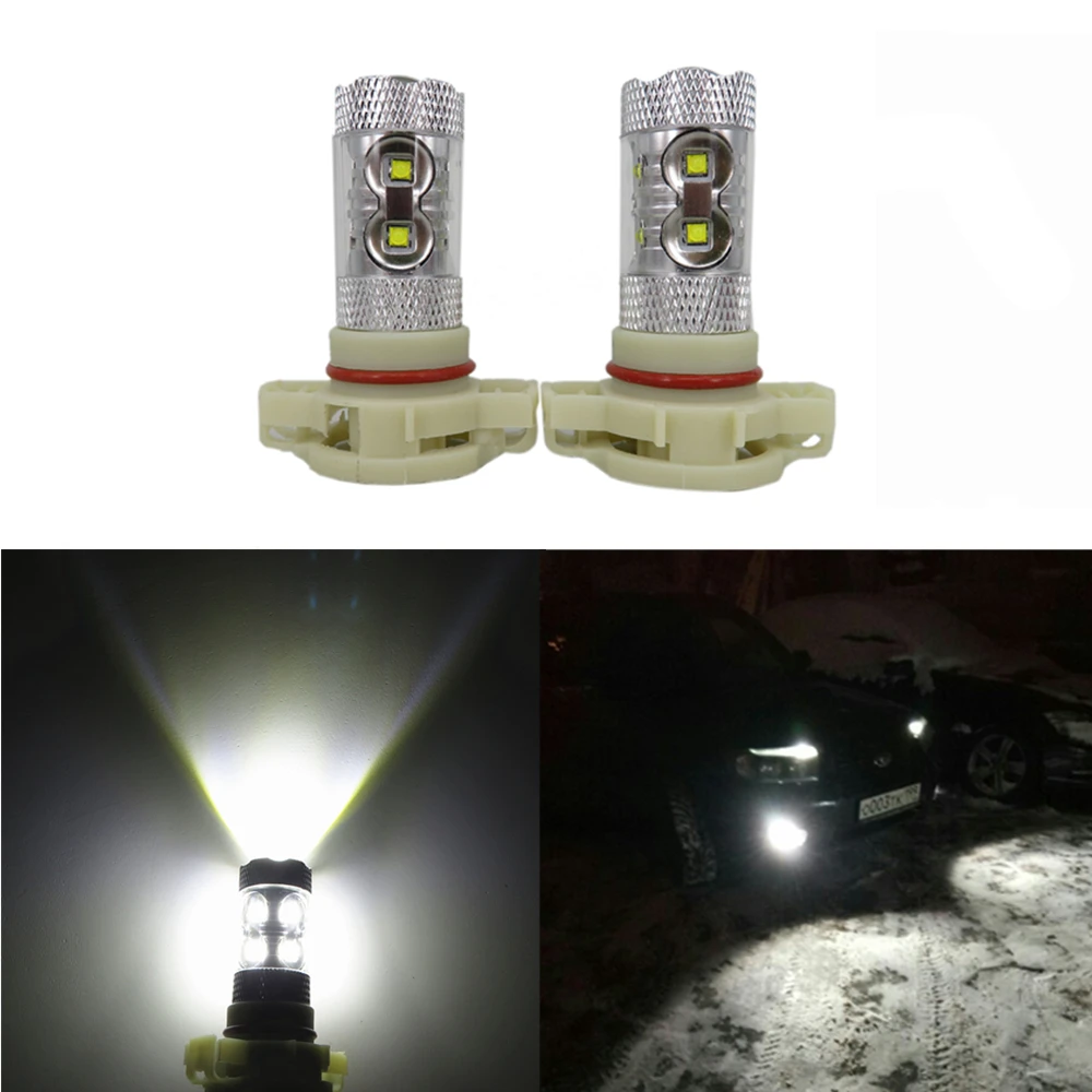 WLJH 2x White Car LED Lights EU H16 5202 PS24W 60W Chip Lens DRL Driving Fog Lamp Bulb Light 1000lm 10V - 30V | Автомобили и