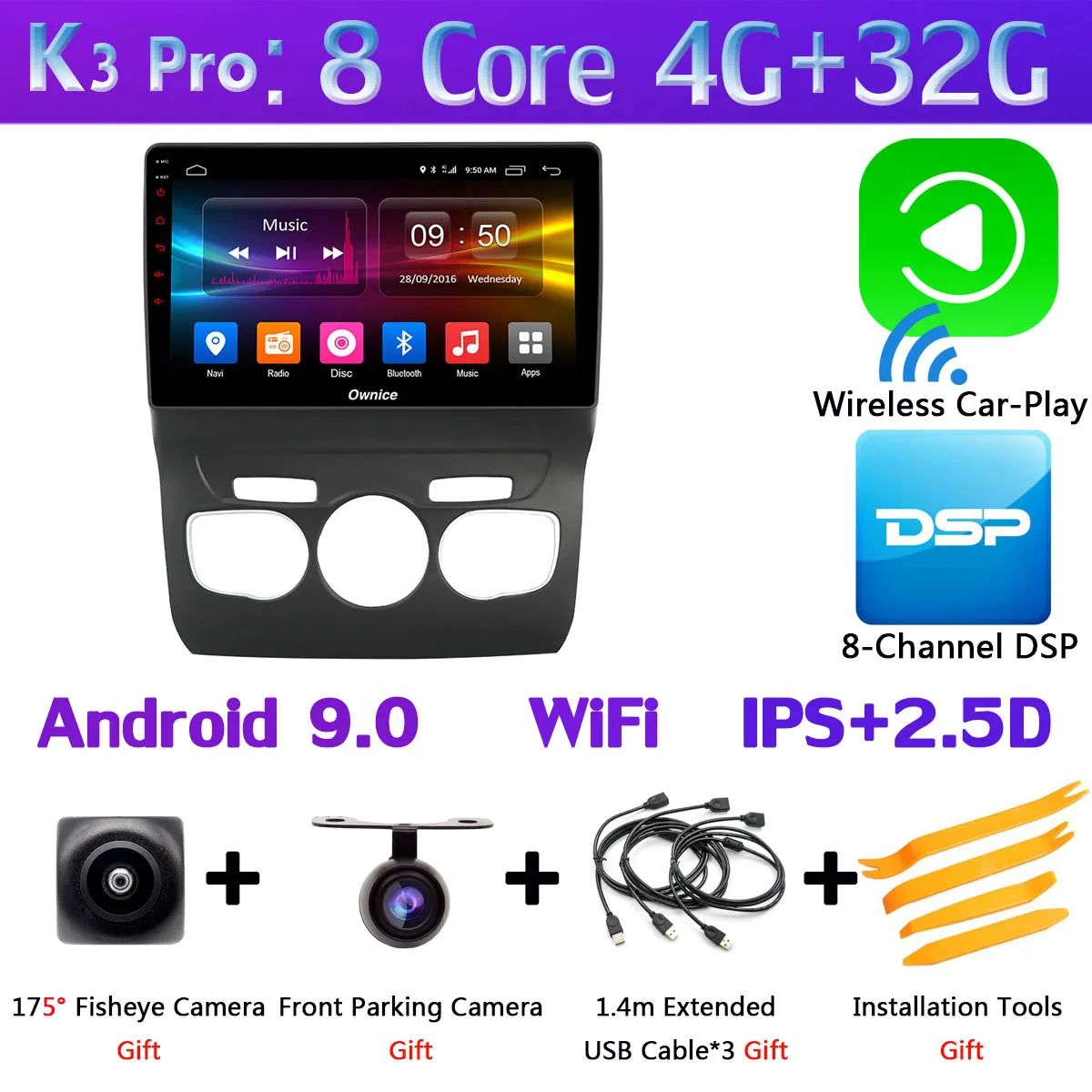 K3 Pro CarPlay Панорамная камера 360 ° Автомобильный мультимедийный плеер Android 9,0 8 ядерный 4G+ 64G CarPlay DSP gps радио для Citroen C4 C4L DS4 2010 - Цвет: K3 Pro CarPlay