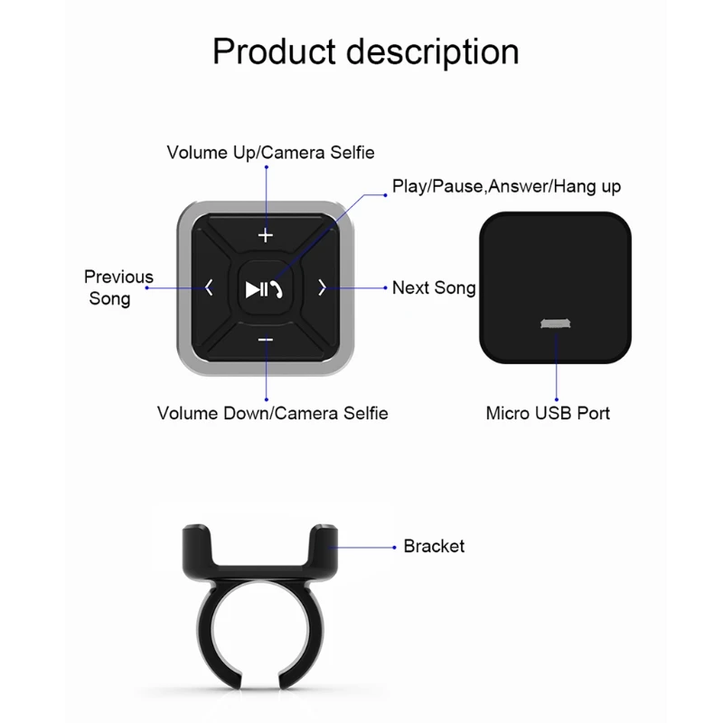

Wireless Bluetooth Media Steering Wheel Remote Control Car Controller Rechargeable Battery Smartphone Control