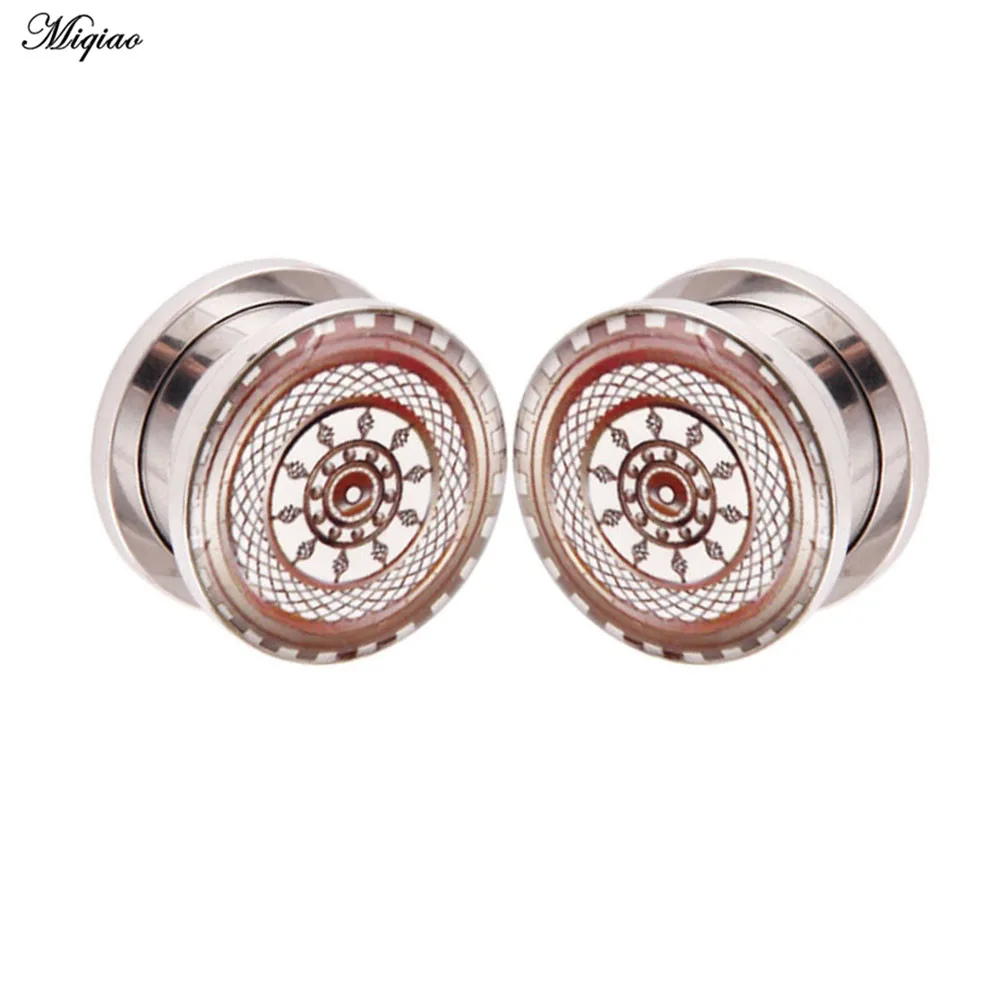 

Miqiao 2pcs Fashion Retro Stainless Steel Sun Drip Pattern Ear Expander Thread Tunnel Earplugs Human Body Piercing Jewelry