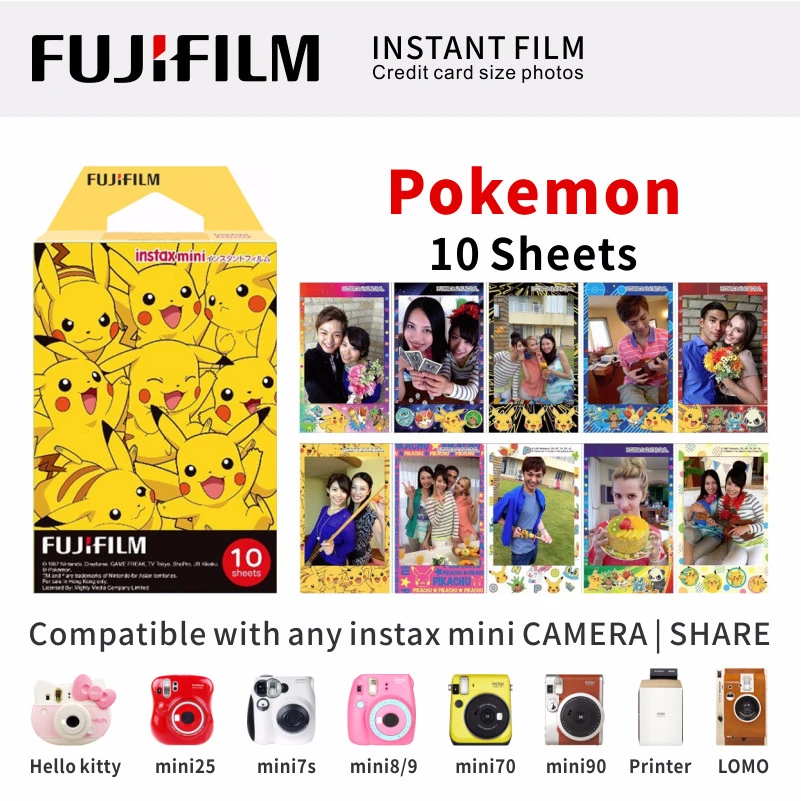 Pokemon 10 Sheets ЖК-дисплея с подсветкой FUJIFILM FUJI INSTAX MINI 9 пленка глянцевая фотобумага в 1 пакет для SP1 SP2 70 7cs 8 25 90 50 Lomo - Цвет: Pokemon 10 Sheets