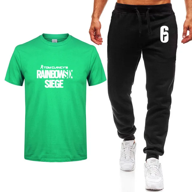 Summer Men t Shirt Tom Clancys Rainbow Six Siege T-shirt Casual Fashion Hip Hop cotton T-Shirt high quality T Shirts+pants suitX |