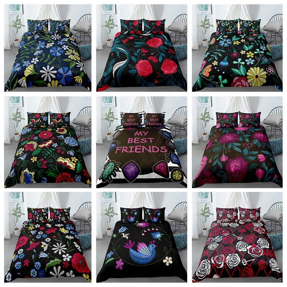 Роскошный комплект постельного белья с объемной цветочной вышивкой