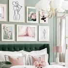 Розовое платье, рисунок цветущей вишни, скандинавский постер для французского балкона, Картина на холсте, декоративные картины для гостиной