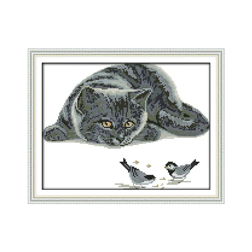 Набор для вышивки крестом The curious cat (2) 14ct 11ct предварительно штампованная холщовая