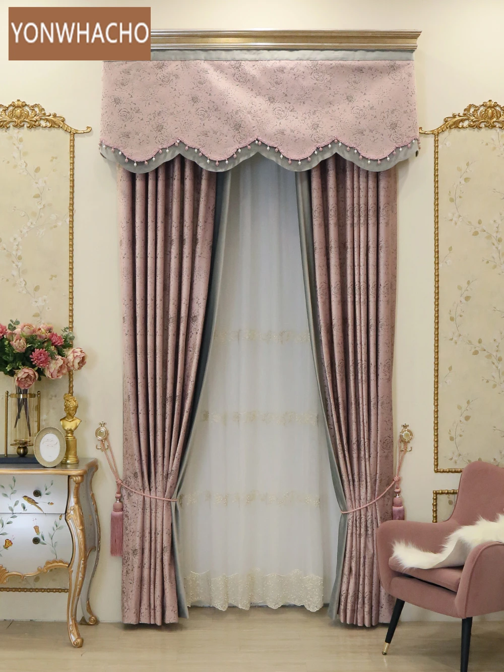 

Шторы на заказ, теплые, розовые, корейские, пасторальные, фланелевые, высококлассные, для спальни, американская ткань, затемняющие шторы, тюл...