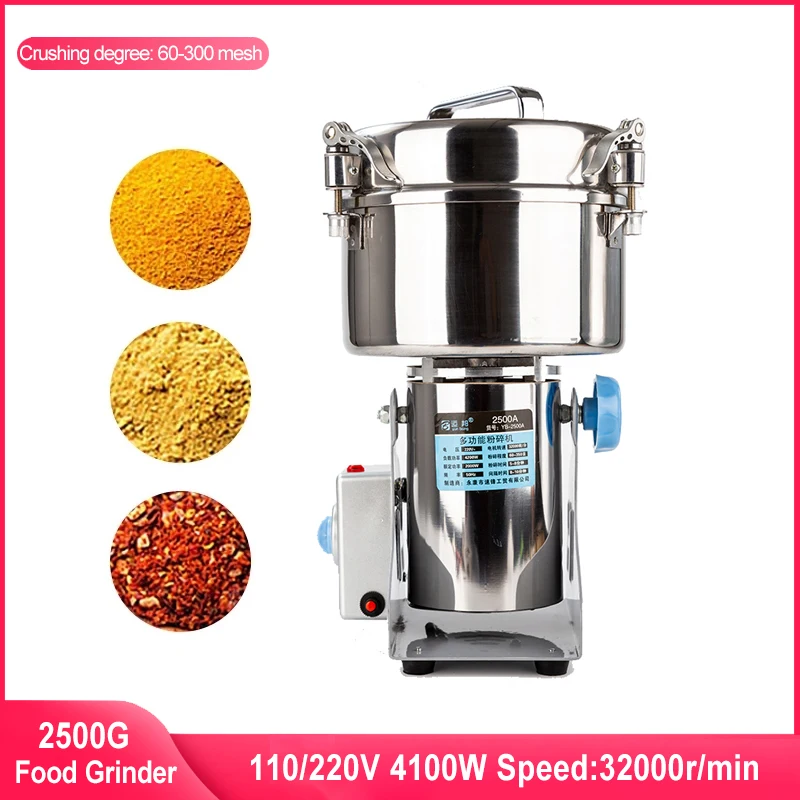 

4100W 2500G Large-capacity Grain Grinder Stainless Steel Coffee Dry Food Grinder Grains Spices Medicine Flour Crusher