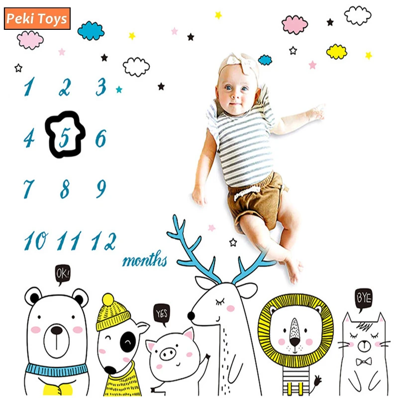 

Baby Milestone Photo Background Blanket Animal Lion Bear Nordic Birthday Photo Backdrop Diaper Accessories одеяло фотофон