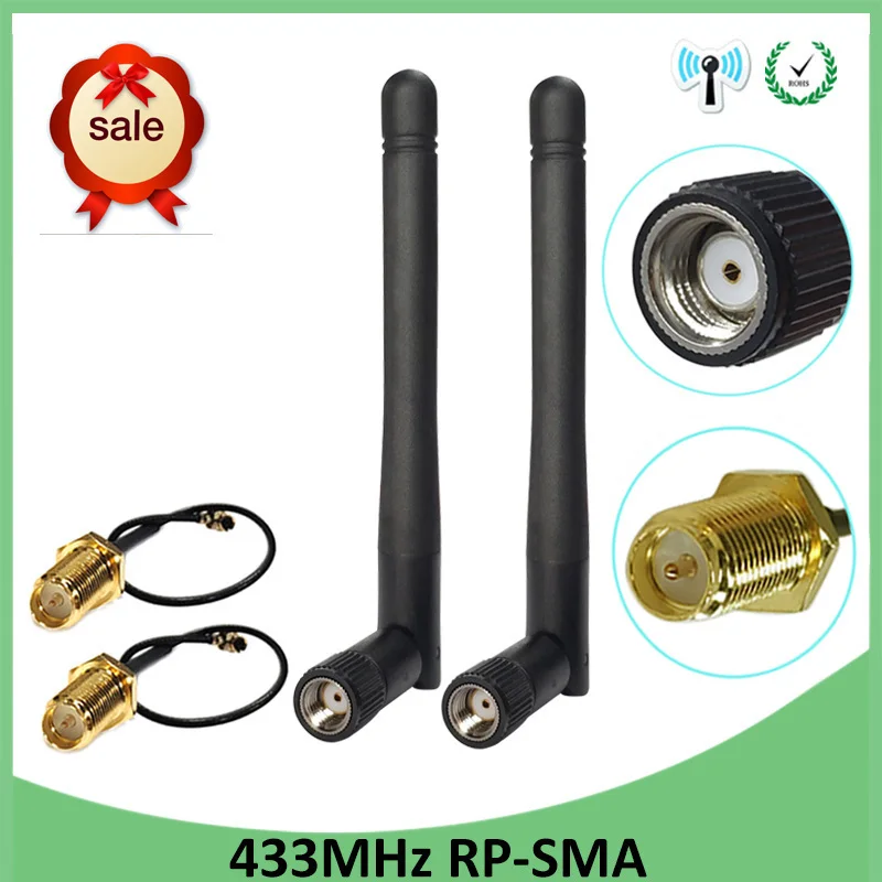 

433Mhz Antenna lora Lorawan 3dbi GSM 433 mhz RP-SMA Connector Rubber antenna IPX IOT SMA Male Extension Cord Pigtail Cable