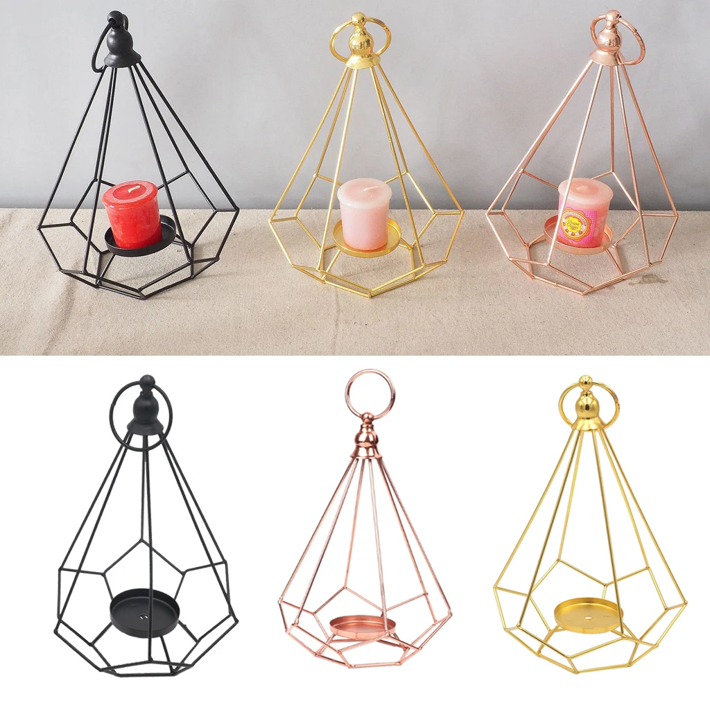 

Geometric Diamond Shaped Alloy Framed Tea Light Candle Holder Candlestick for Cafe Bar Hanging Decor Photo Props