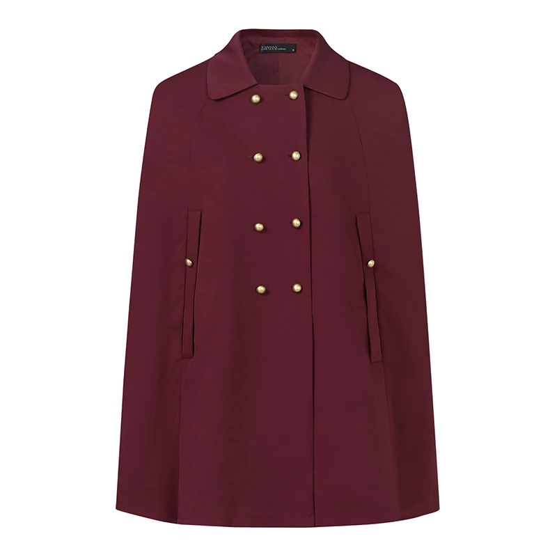 

ZANZEA Fashion Women Capes Ponchos Coats Autumn Winter Cloak Jackets Casual Bat Sleeve Double Breasted Cloaks Outwear Plus Size