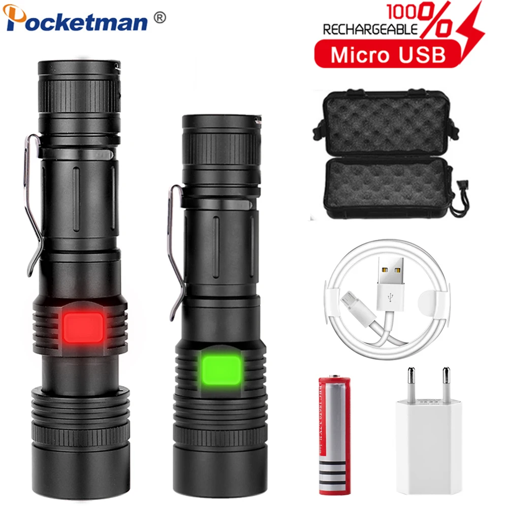 LED Flashlight XHP50.2 Powerful Flashlight USB Rechargeable Torch Zoom LED Torch Waterproof Flashlight by 18650 Battery