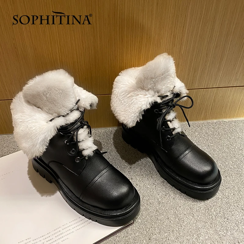 Beli SOPHITINA Wanita Musim Dingin Boots Platform Fashion Kulit Asli Wanita Sepatu Round Toe Ukuran 34-43 Hangat Wanita Pergelangan Kaki Sepatu SO918