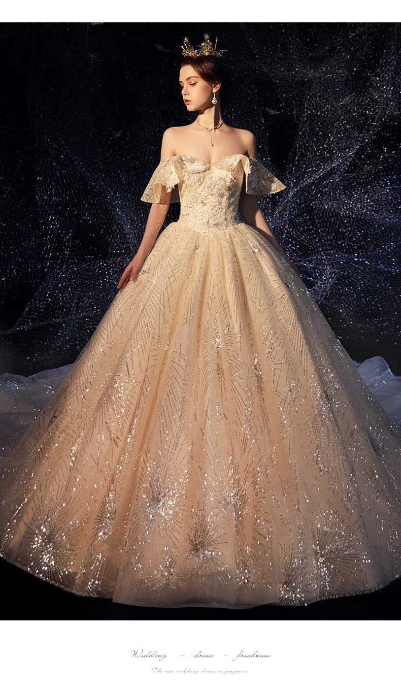 Vivian's Bridal Fancy Sky Empire Weding платье роскошное кружевное платье с блестками и аппликацией с расклешенными рукавами романтическое Элегантное свадебное платье с вырезом лодочкой