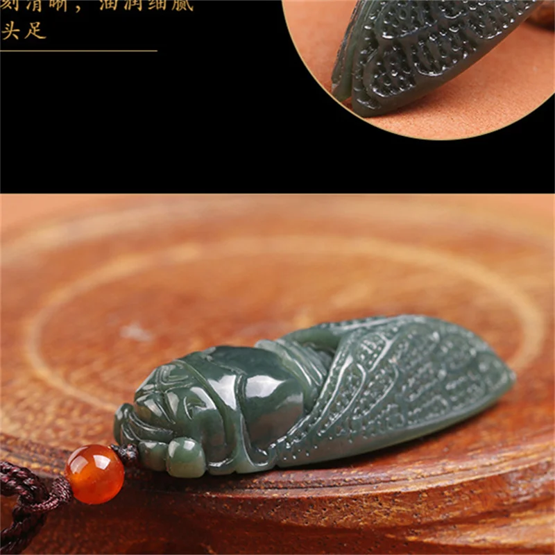 Лидер продаж ожерелье из натурального нефрита с кулоном Цикада ручной работы