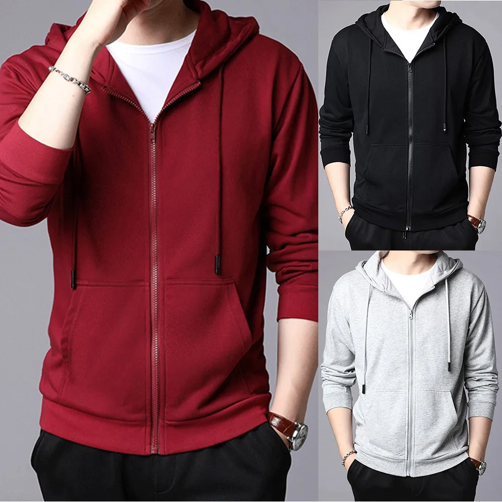 

Winter Men's Hoodies Slim Fit Hooded Sweatshirt Outwear Warm Coat Jacket Plain Zip Up Casual Coat Tops Men Hooded Sweatshirts