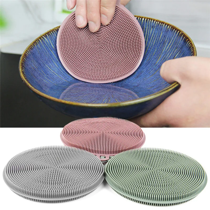 Kitchen Tools Multi-function Antibacterial Silicone Dish Scrubber Brush Dishwashing Silicone-3 Colors Cleaning Brush Dish Brush