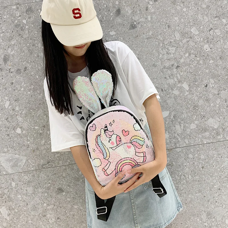 Variable color Sequins Unicorn Backpack girls holographic school bag shining student small backpack children's daypack Mochila