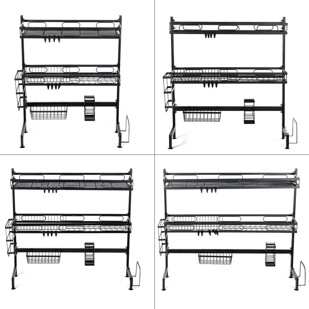 

1/2Tier Multi-use Metal Dishes Rack Dual Sink Drain Rack Adjustable Kitchen Oragnizer Rack Dish Shelf Sink Drying Rack 62-92CM