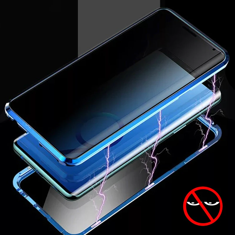

Privacy Metal Magnetic Tempered Glass Phone Case For Samsung Galaxy S8 S9 S10 Plus Note 8 9 Magnet Anti-view 360Protective Cover