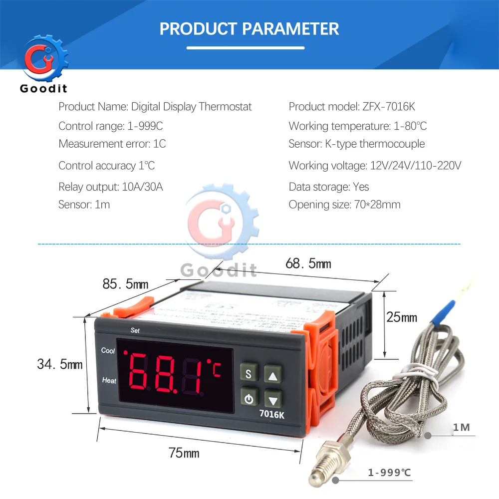 ZFX-7016K 10A 12V 24V110-220V интеллигентая (ый) контроллер цифровой дисплей температурный 1-999