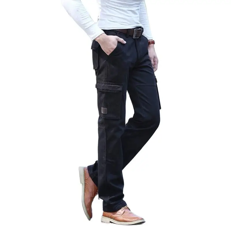 Новые брендовые зимние теплые флисовые брюки карго Для мужчин прямые Свободные