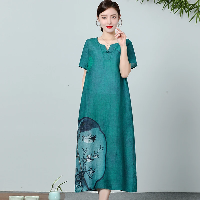 Новинка лета 2020 платье в китайском стиле для женщин с длинным рукавом женское
