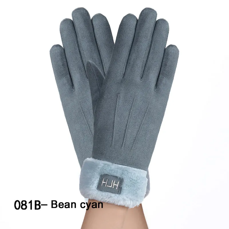 New Winter Female Lace Warm Cashmere Three Ribs Cute Mittens Double Thick Plush Wrist Women Touch Screen Driving Gloves