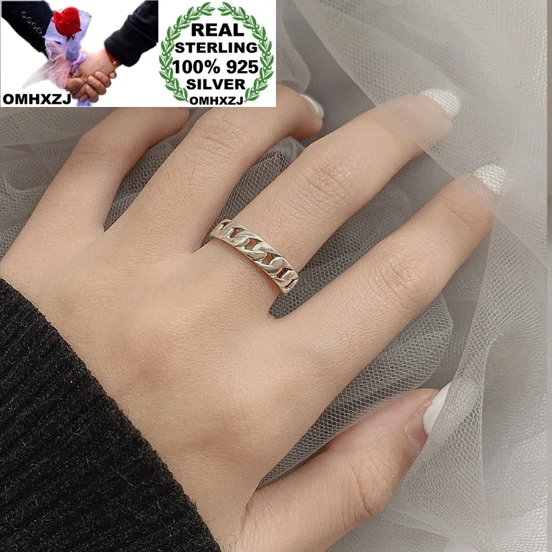 

OMHXZJ Wholesale HC45 European Fashion Hot Fine Woman Girl Birthday Party Gift Vintage Chain 100% 925 Sterling Silver Open Ring
