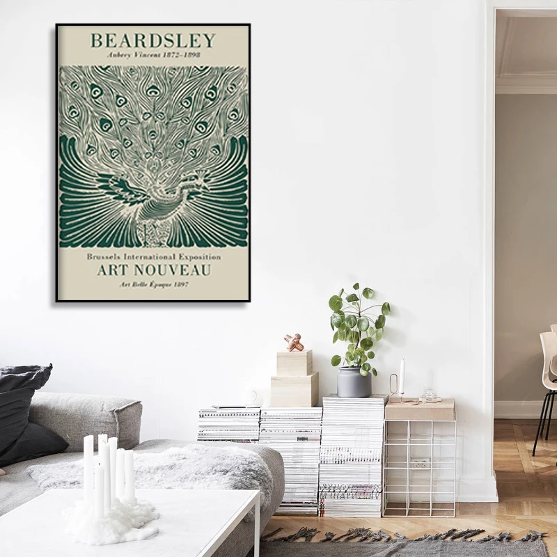

Art Nouveau Film Modern Abstract Exhibition Poster Green Peacock Canvas Painting Prints Home Wall Decor