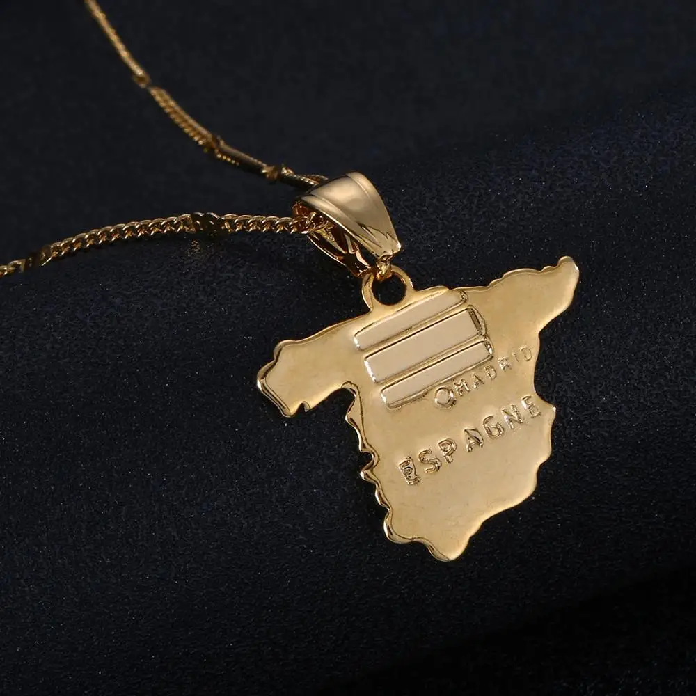 Ожерелье с подвеской в виде карты Испании золотого цвета модное очаровательное