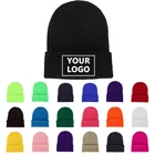 Однотонные вязаные шапки с индивидуальным дизайном и логотипом на осень и зиму, шапочки, облегающие шапки для мужчин и женщин, брендовые шапки на заказ