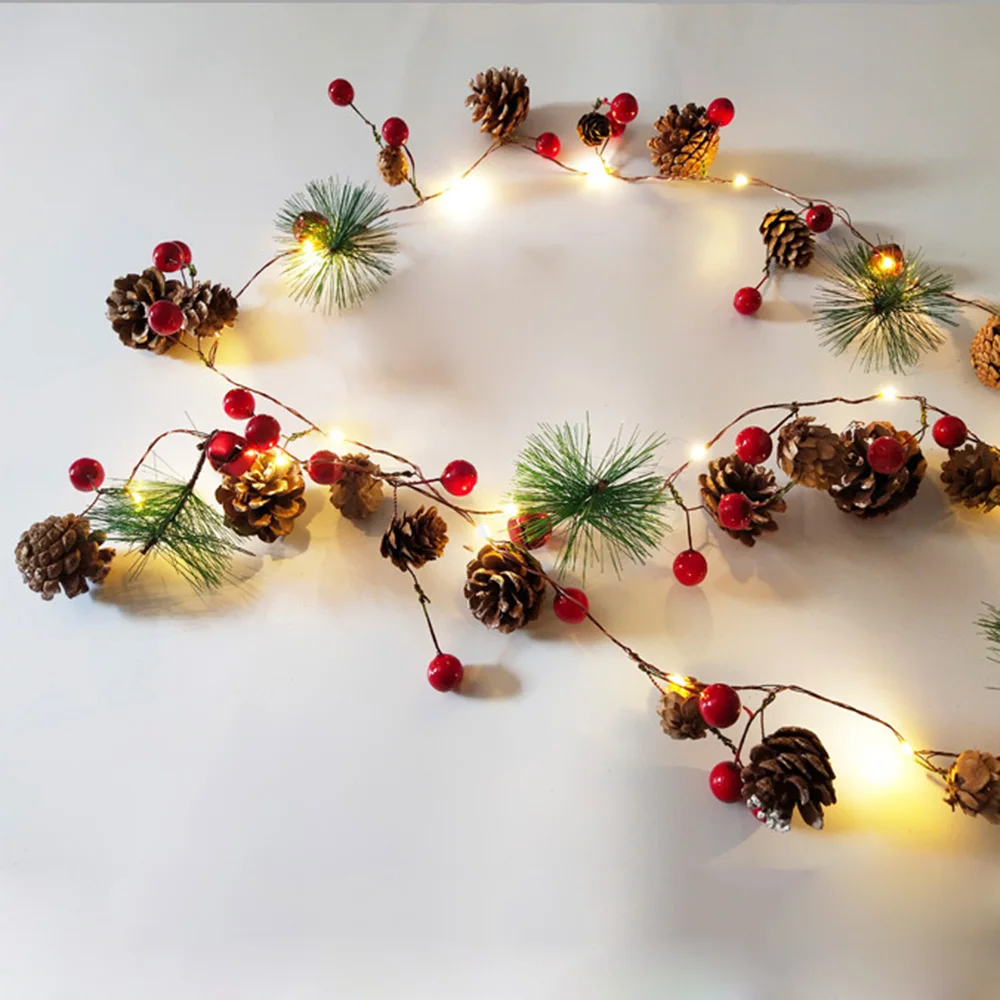 Красная ягода Рождественская гирлянда светодиодный медный Сказочный свет шишка