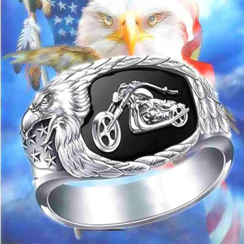 CHUHAN Fashion Freedom's Ride Cowboy Motorcycle Ring Punk Eagle Wings Stars Rings for Men Hip Hop Rock Viking Jewelry Gifts | Украшения