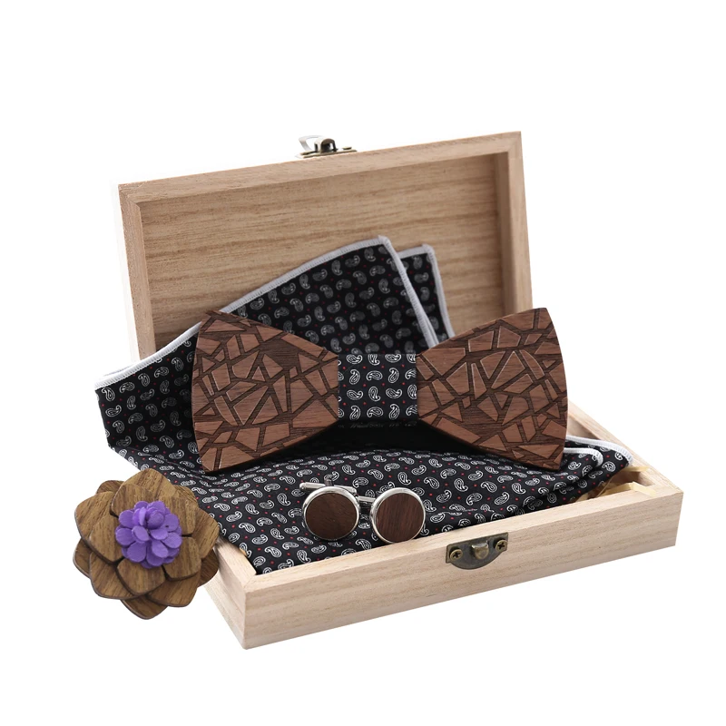 Новое поступление деревянный галстук бабочка + платок брошь запонки наборы для