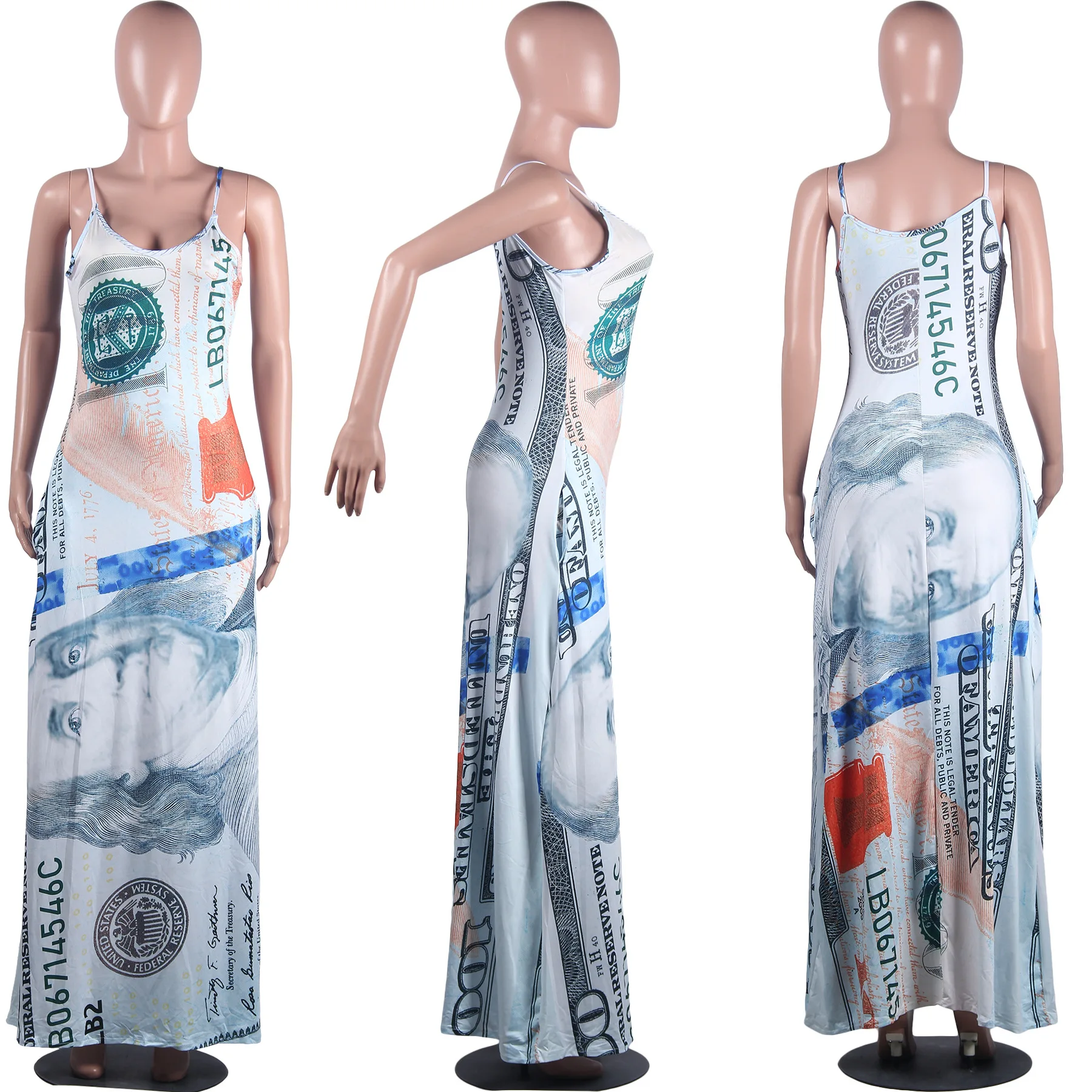 

Maxi Dress For Women Dollar Printed Sleeveless Spaghetti Strap Summer Dress Casual Daily Slip Dress