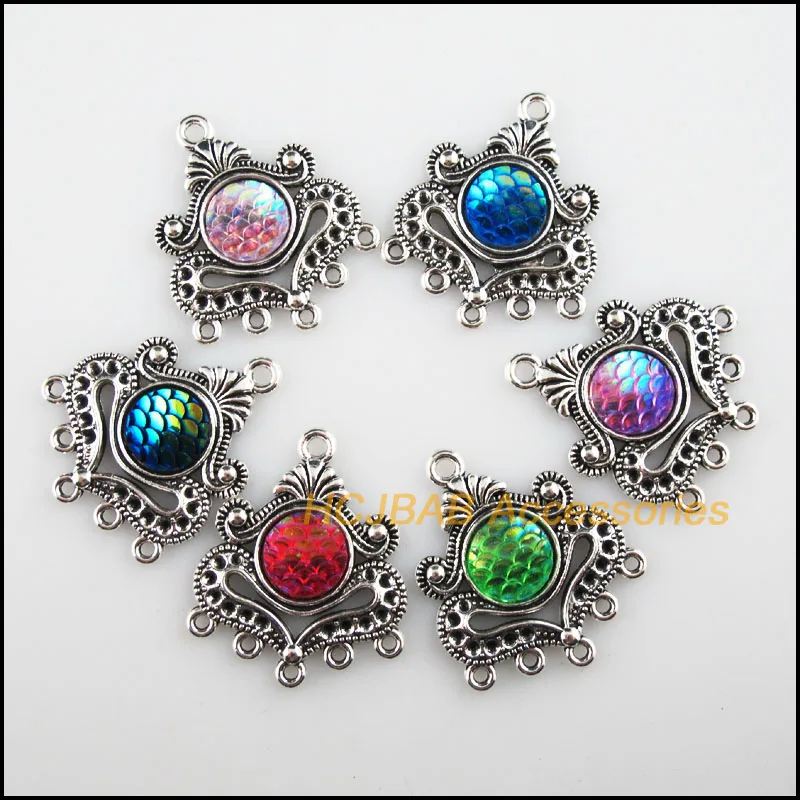 Модные круглые подвески 6 шт. тибетские серебряные из смолы смешанные разъемы для