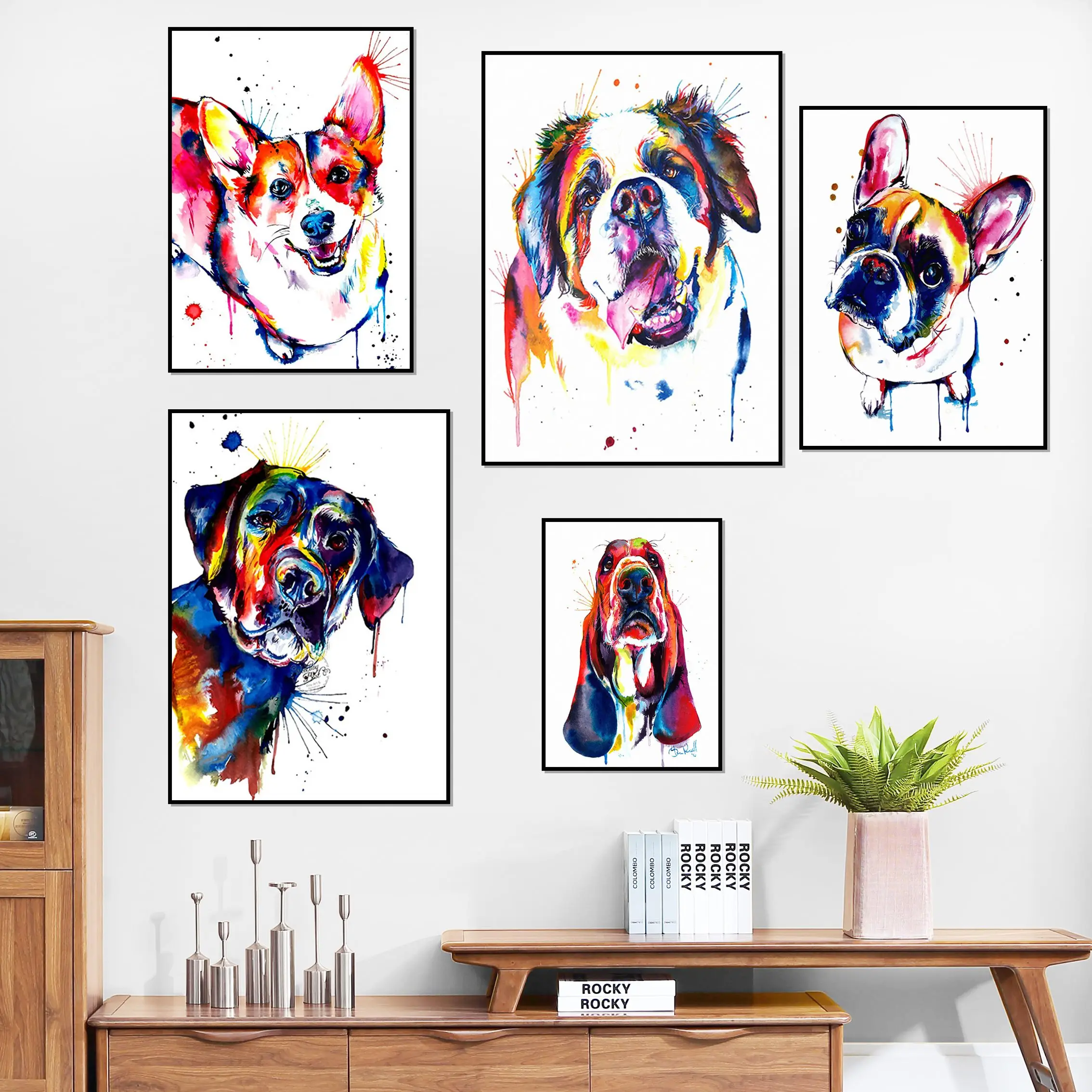 

Abstract Watercolor Animals Dog Canvas Painting French Bulldog Labrador Poster Abstract Wall Art Decor Pictures for Boy Room