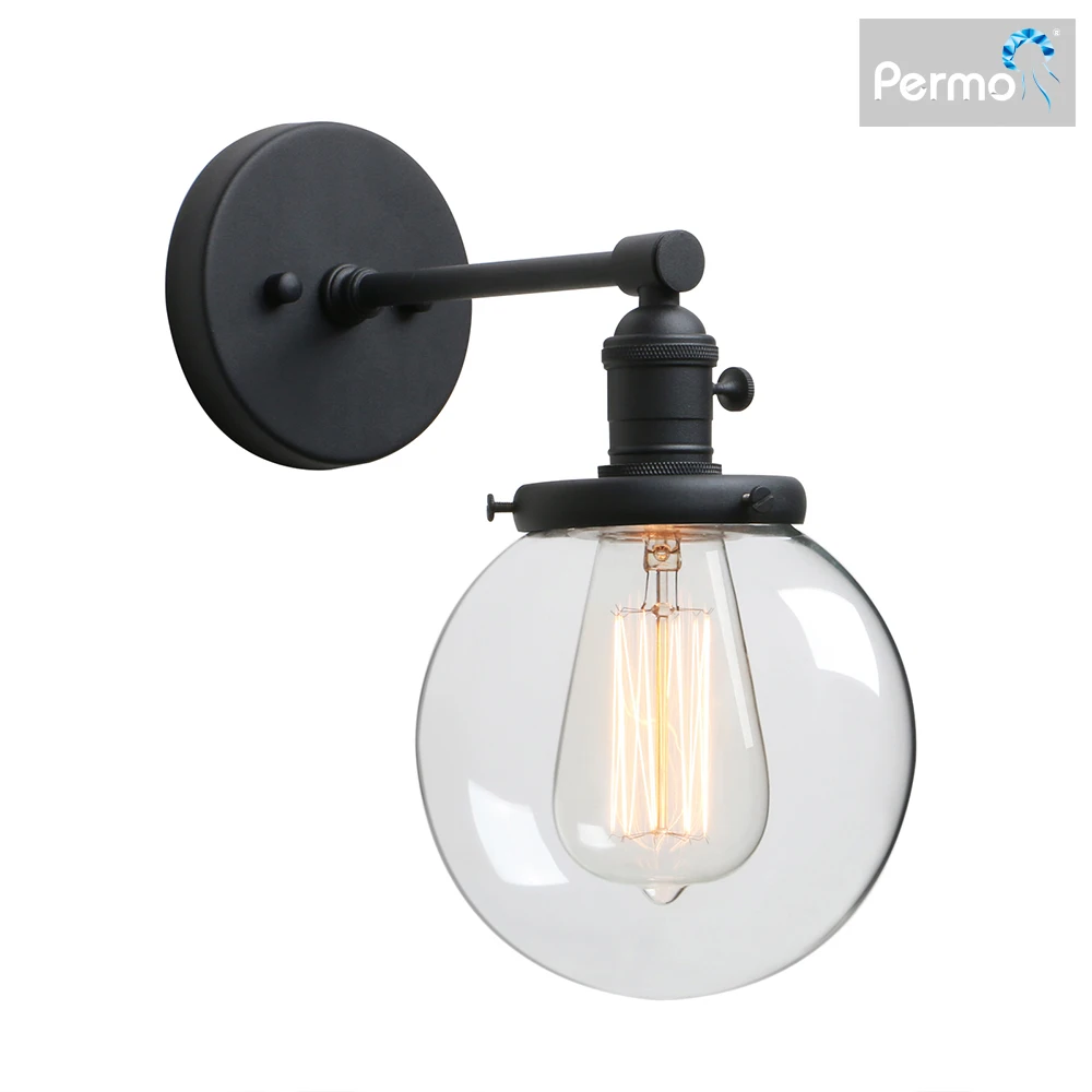 

Permo Wall Sconce Light Industrial Wall Lamp with 5.9 Inches Glass Canopy for Kitchen Bathroom Corridor
