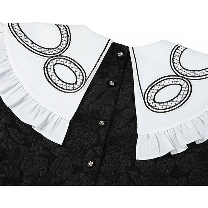 

XITAO Spring New Jacquard Dress Fashion Splicing Contrast Color Ruffled Collar Women Casual Temperament All-match ZY5109