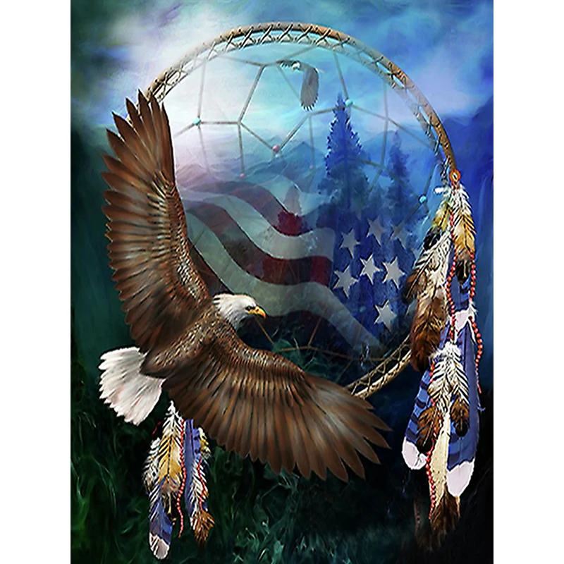 

Full 5D Diy Daimond Painting Cross-stitch Indian Eagle 3D Diamond Mosaic Full Round Rhinestones Paintings Embroidery Animals