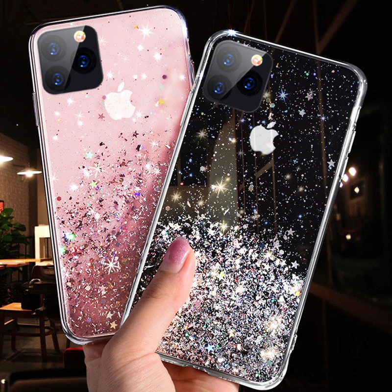 Чехол SUYACS с блестками и звездами для iPhone 12 11 Pro Max Mini XS XR X 7 8 6 6S Plus мягкий прозрачный