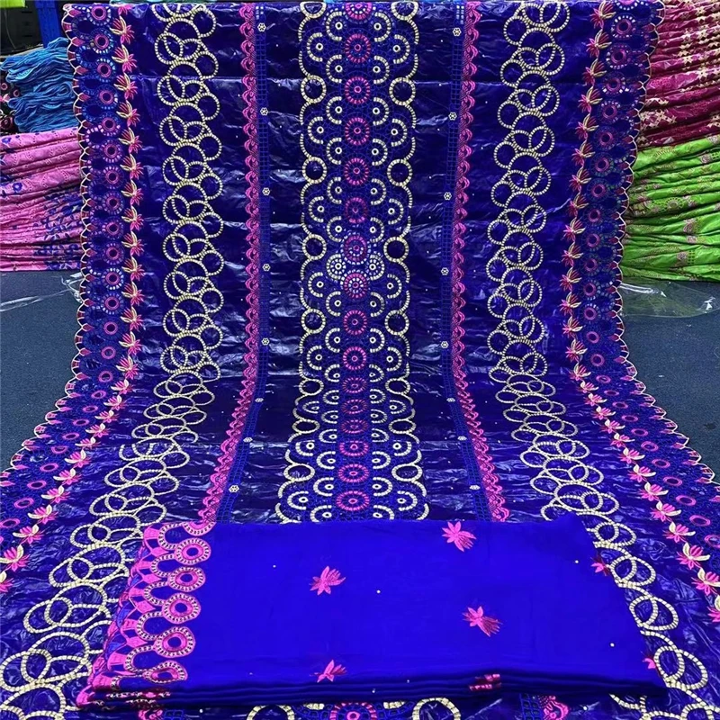 

5+2 Yards Bazin Fabric Embroidery Cotton Bazin Brode Women Basin Riche Dubai Fabrics With Tulle lace Set