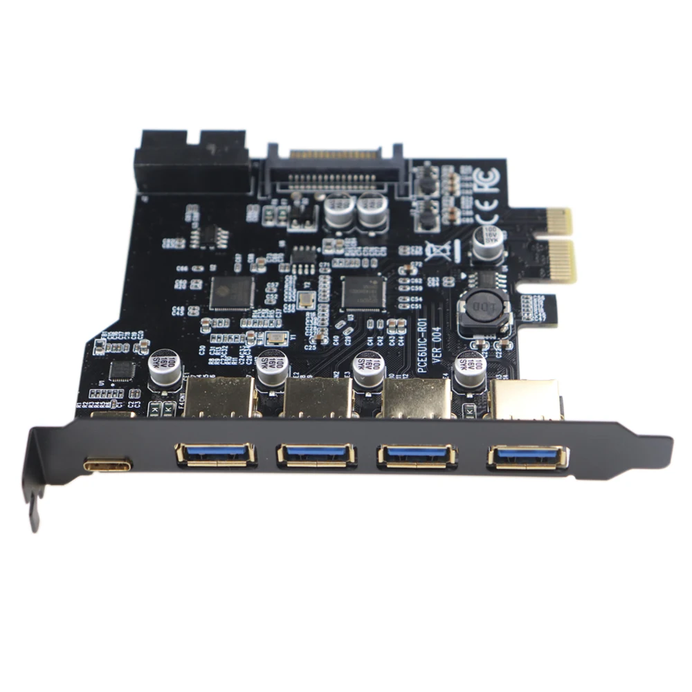 5 портов s PCI E к USB 3 0 1 портовый Тип C и 4 портовая плата расширения PCIe типа А с 15